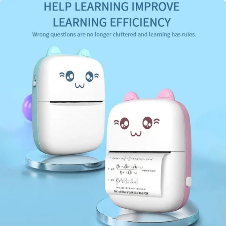 Mini Cat Thermal Printer - Portable Bluetooth Printer for Kids Learning & Notes